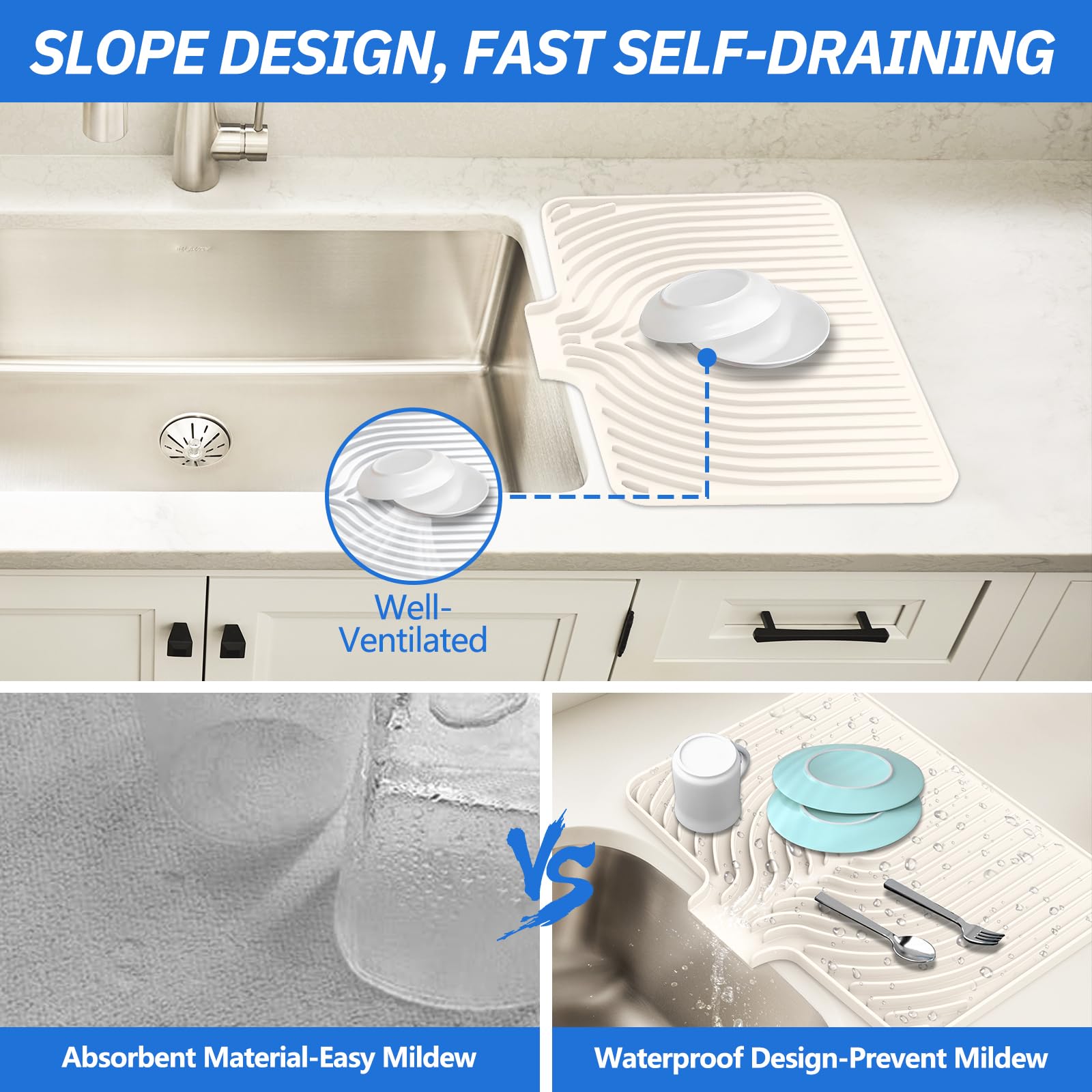 JACZZO dish mat is easy to clean and store with rollable material.