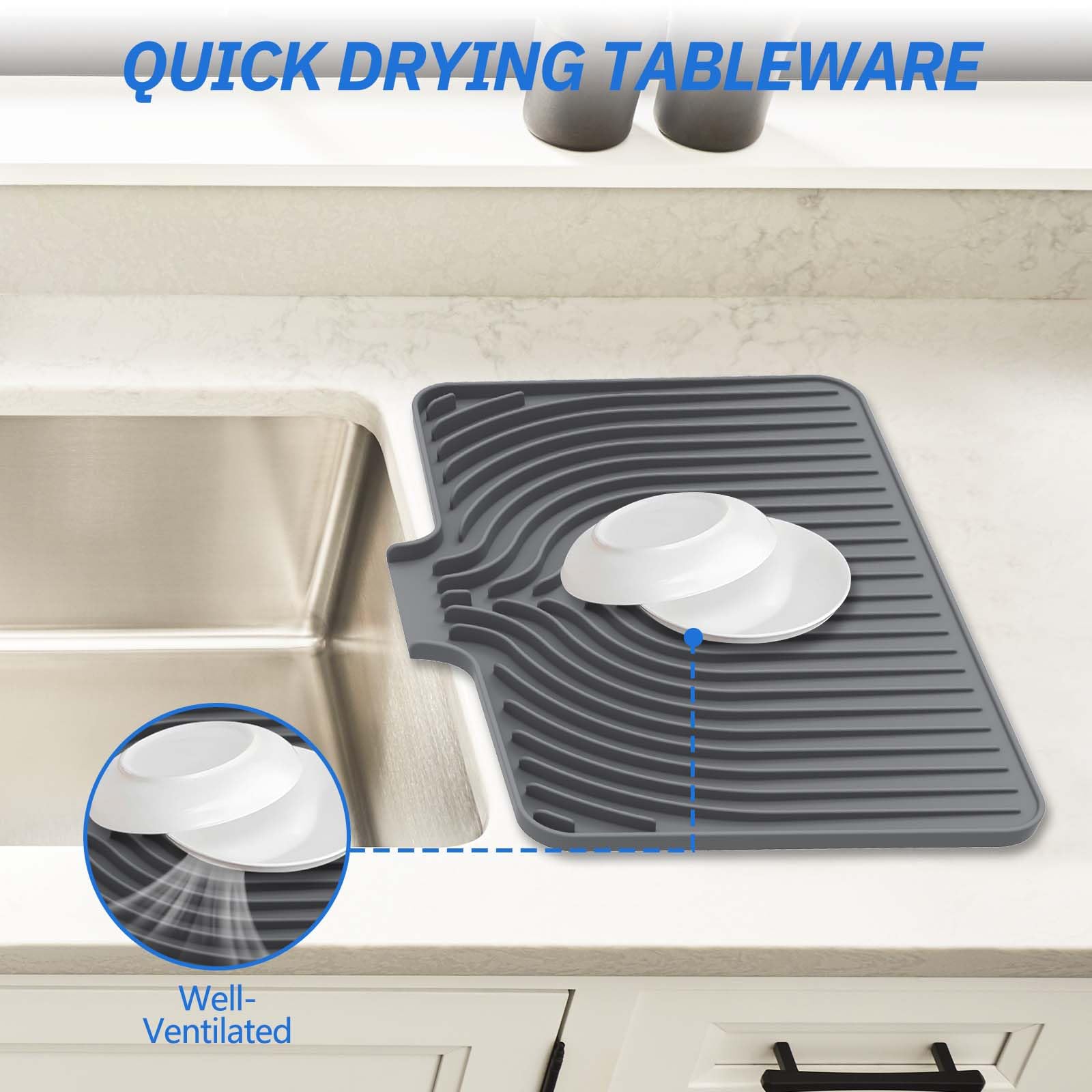 JACZZO dish drying mat grey color blends with modern kitchens