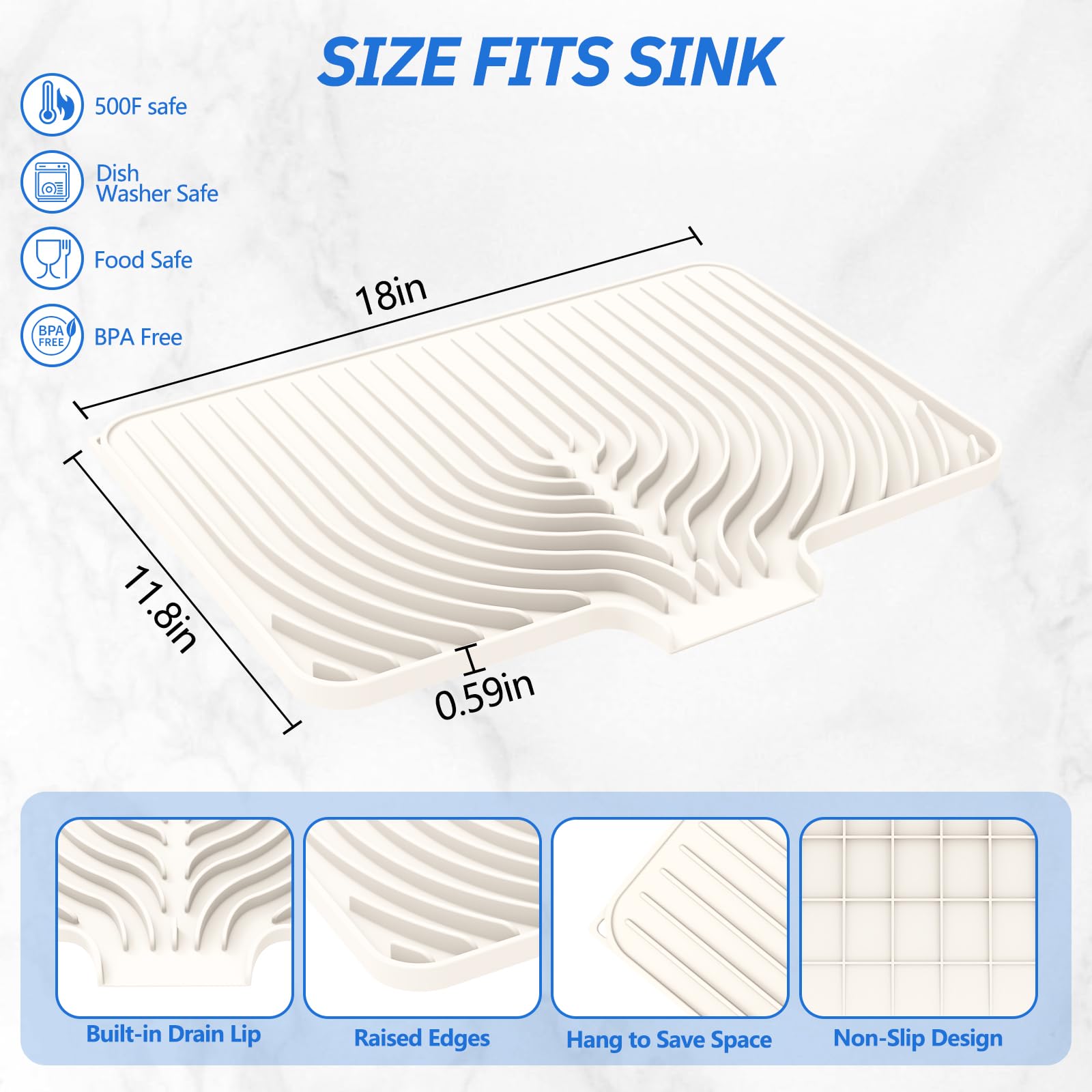 JACZZO dish drying mat with raised diagonal ridges for faster moisture removal.