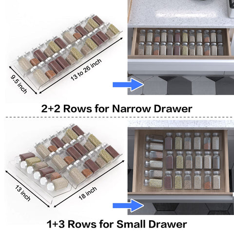Jadehom in-drawer rack keeps curry, salt, and pepper neatly accessible.