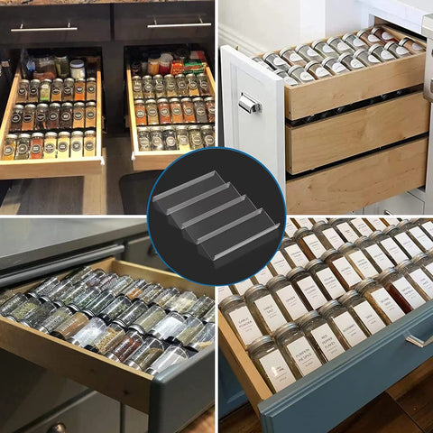 Jadehom extendable spice rack fits shallow drawers for flexible kitchen storage.