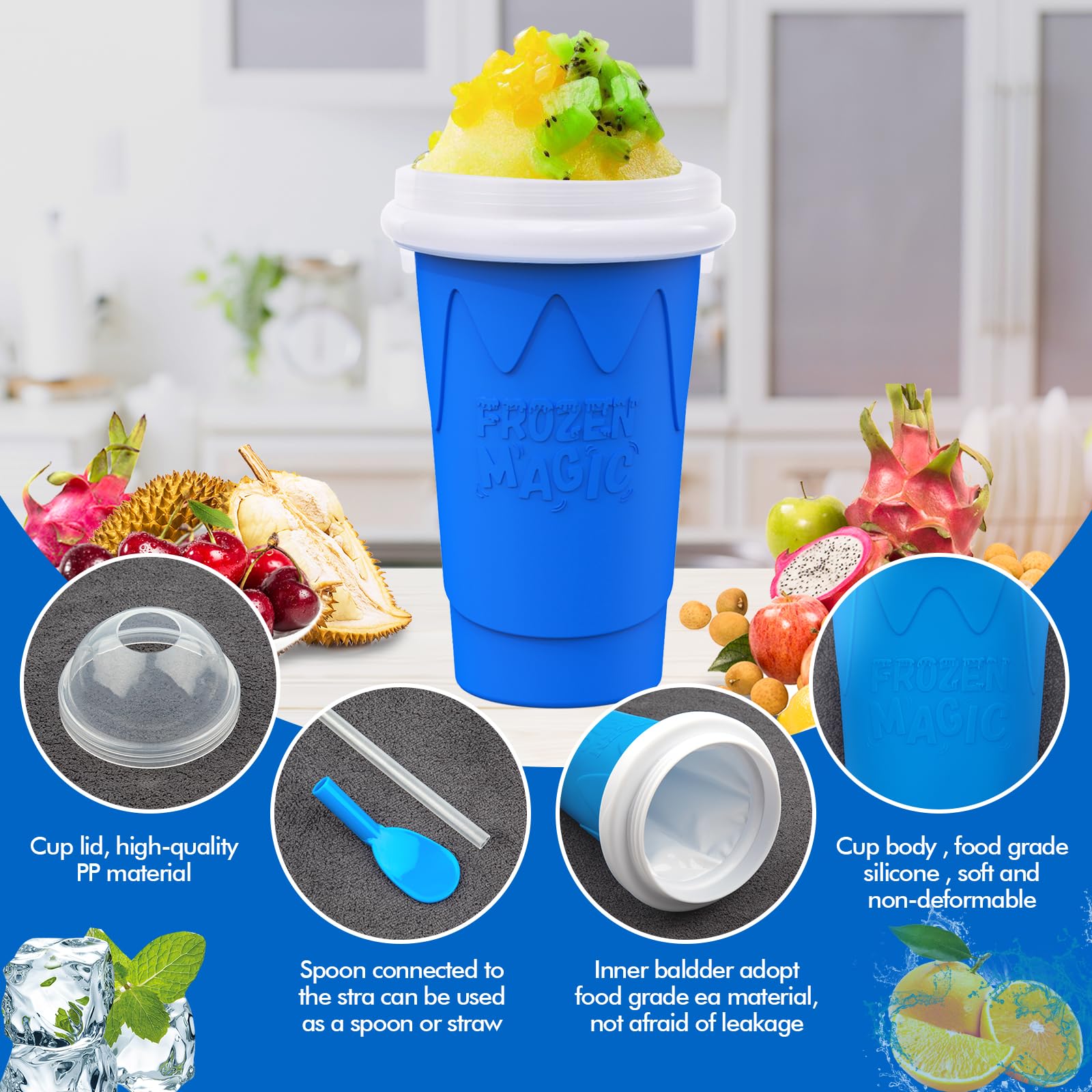 Jairuty 500ML Slushie Cup blue double-layer construction improves texture