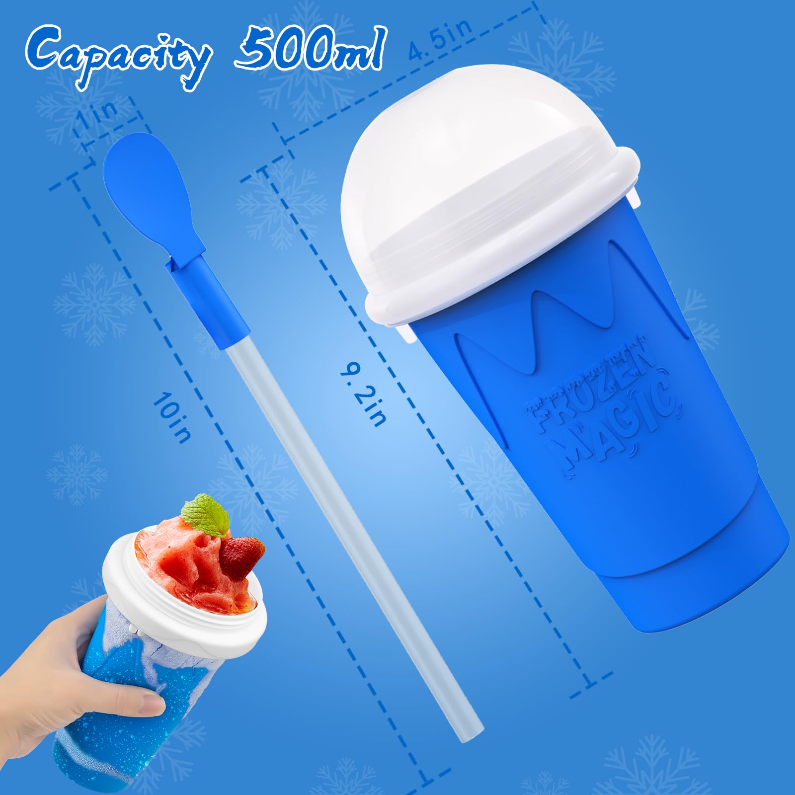 Jairuty 500ML Slushie Cup blue 2-in-1 spoon design for convenience