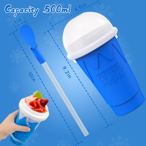 Jairuty 500ML Slushie Cup blue 2-in-1 spoon design for convenience