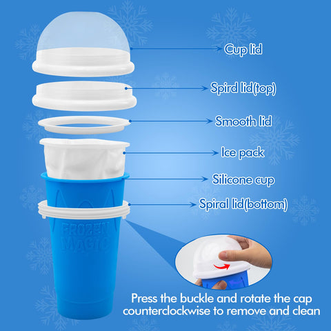 Jairuty 500ML Slushie Cup blue usage instructions showing steps