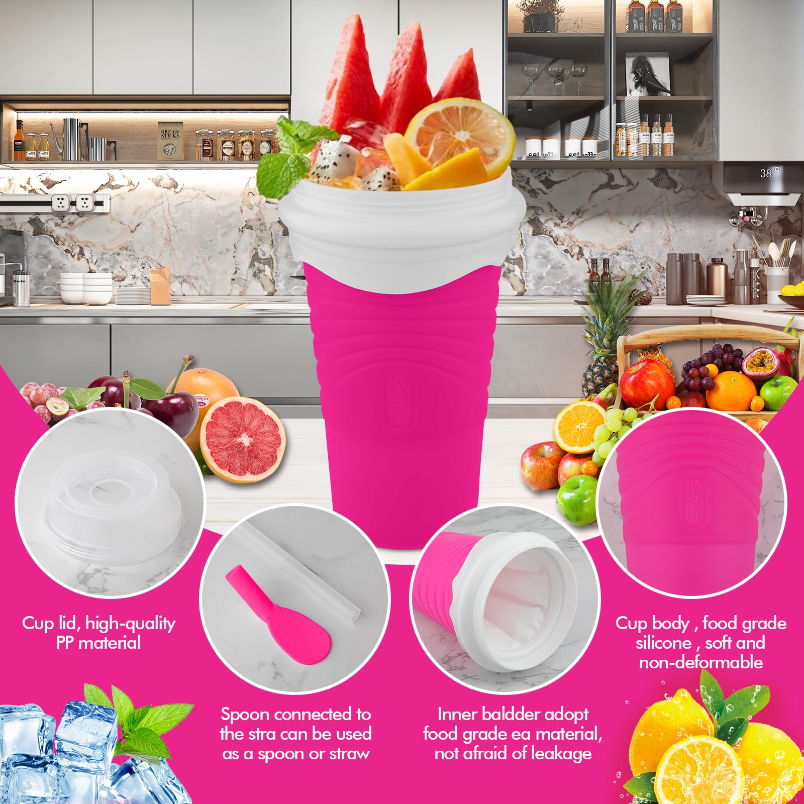 Jairuty 500ml slushie cup easy-squeeze action for fast, customizable slushies.