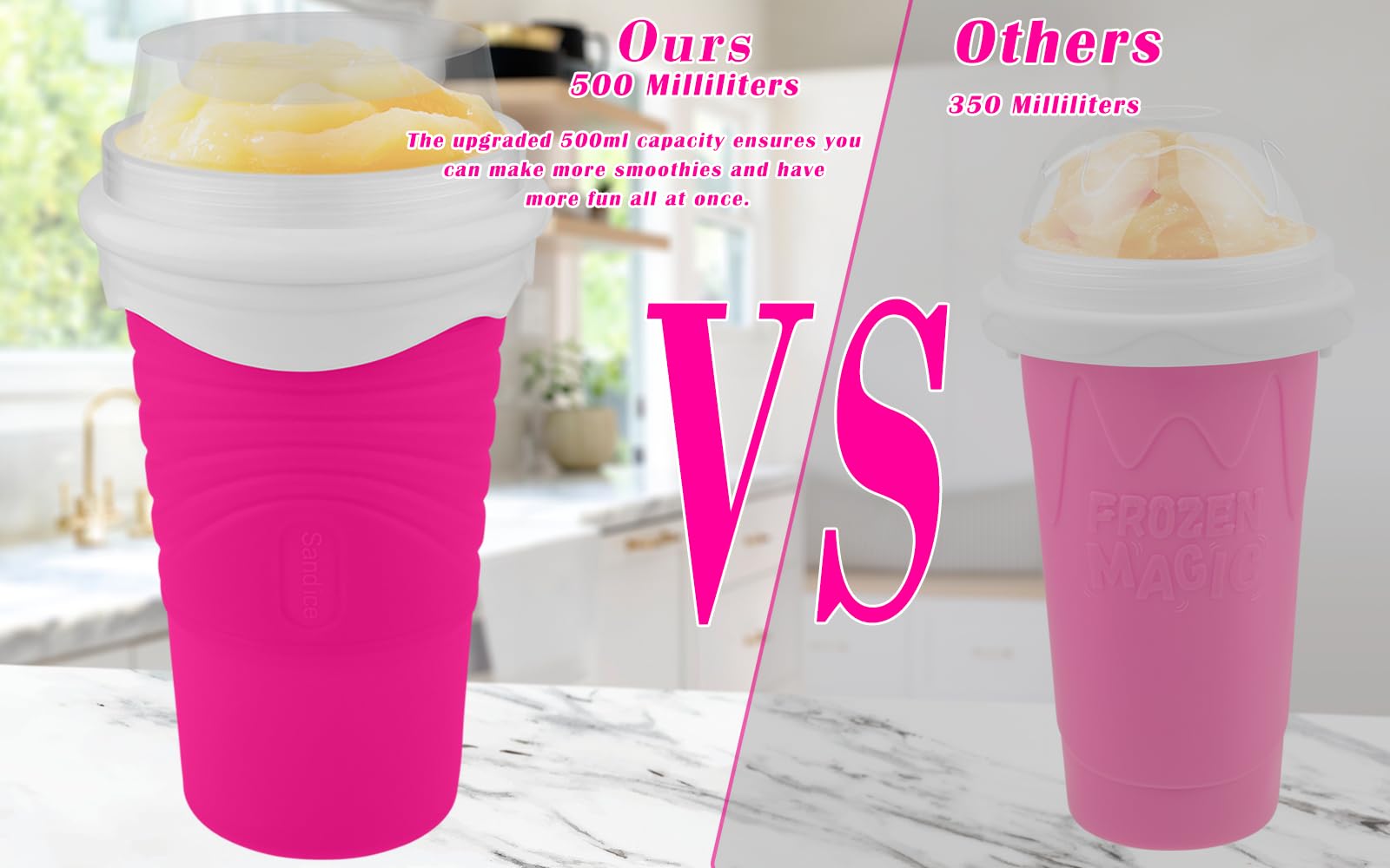 Jairuty 500ml slushie cup interior freezing liquid creates quick, refreshing slush.