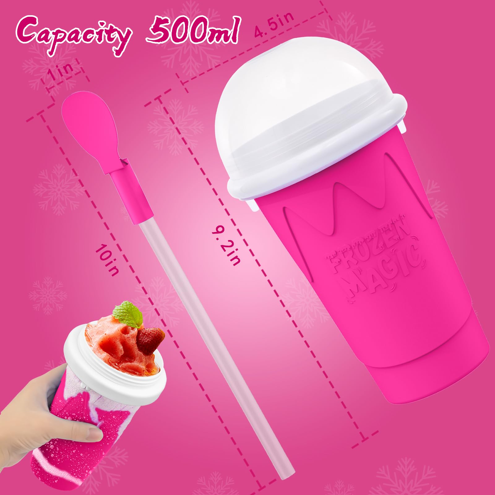 2-in-1 spoon design on Jairuty slushie cup doubles as spoon and straw.