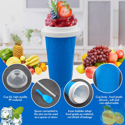 Jairuty Slushie Cup being squeezed to create a refreshing slushy texture.