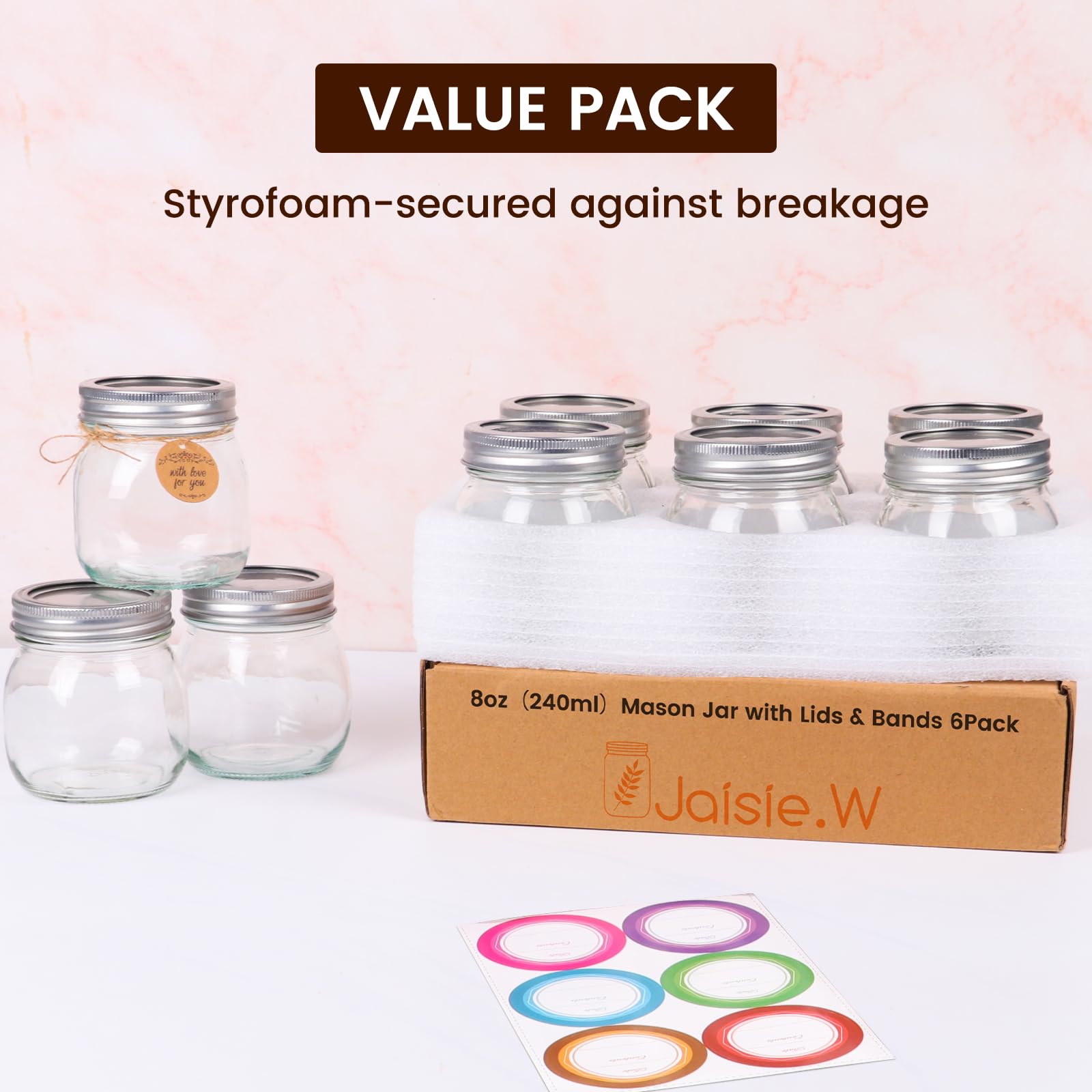 Jaisie.W 8oz mason jar storage for kitchen shelves and easy meal prep.