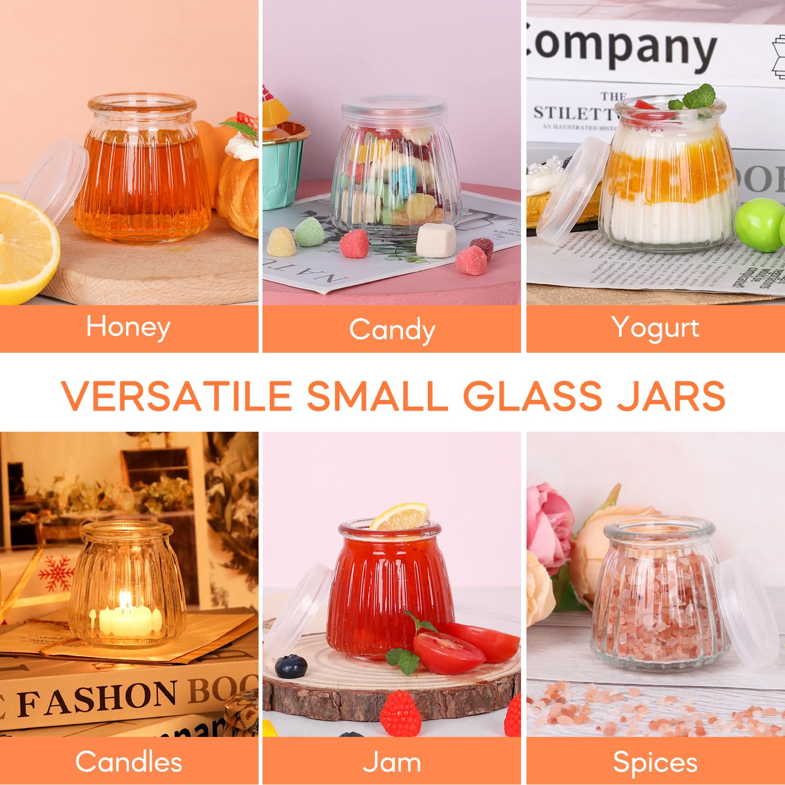 Jaisie.W set of 8 glass jars ideal for yogurt, jams, honey.