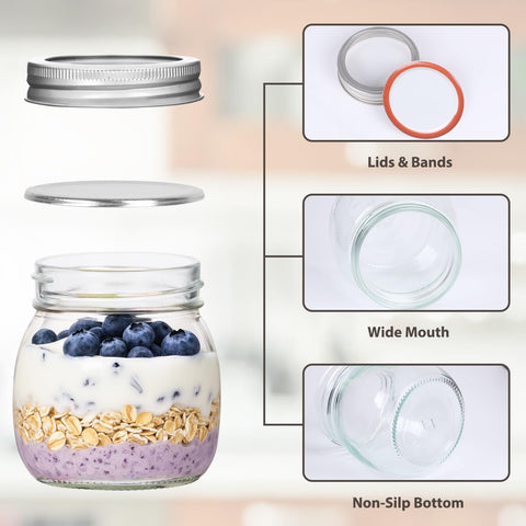 Jaisie.W six-pack 8oz mason jars for pantry storage and DIY crafts.