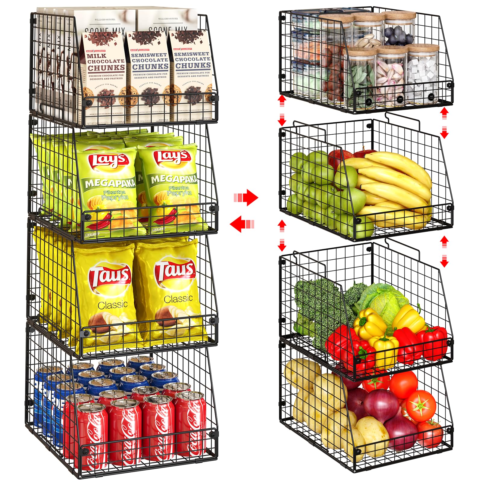 Jakyitvi 4-pack stackable wire basket front view for easy fruit access.