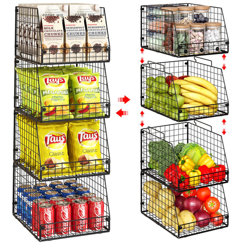 Jakyitvi 4-pack stackable wire basket front view for easy fruit access.