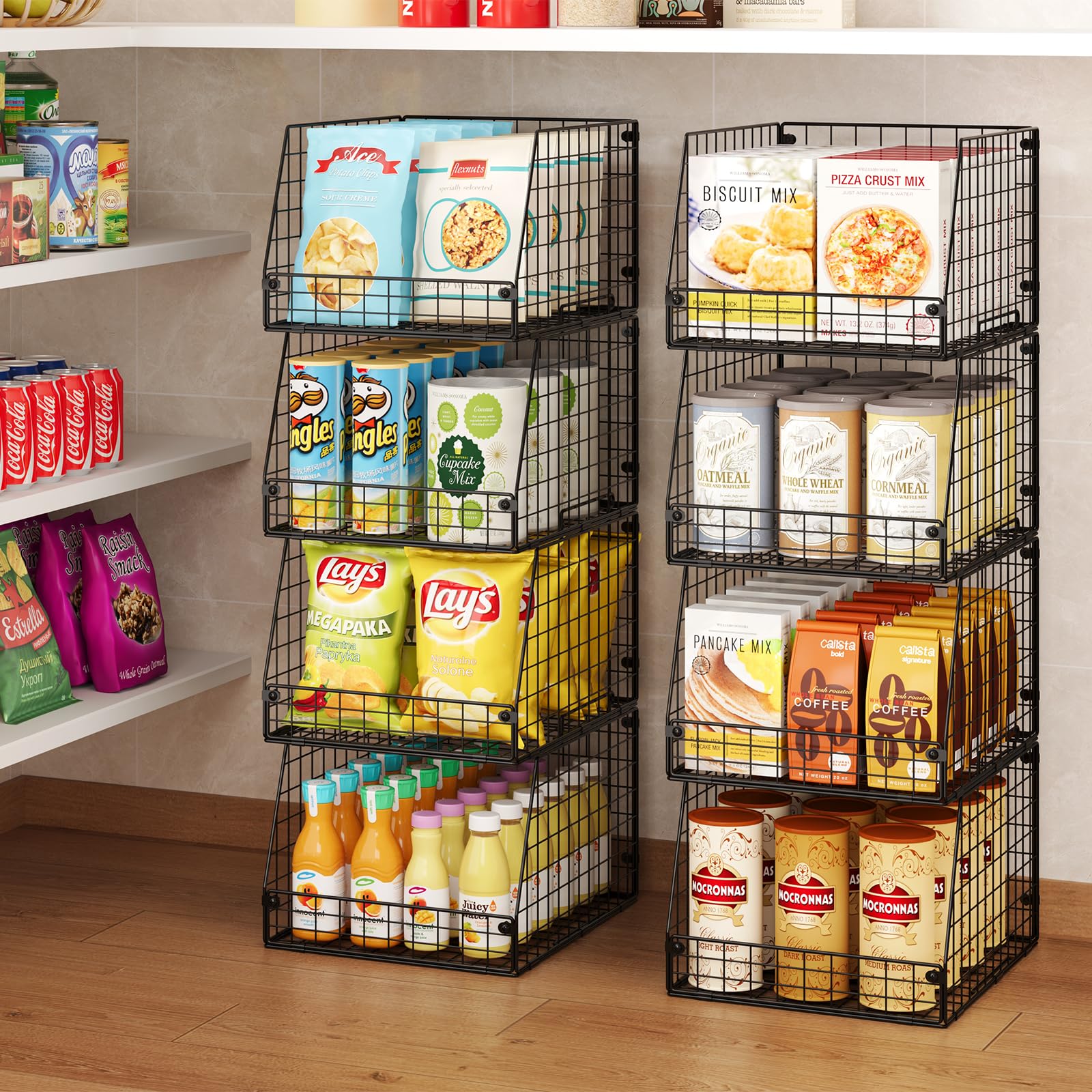 Jakyitvi 4-pack stackable wire basket durable metal mesh construction.