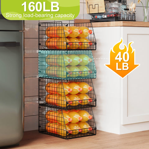 Jakyitvi 4-pack stackable wire basket open front for quick snack grab.