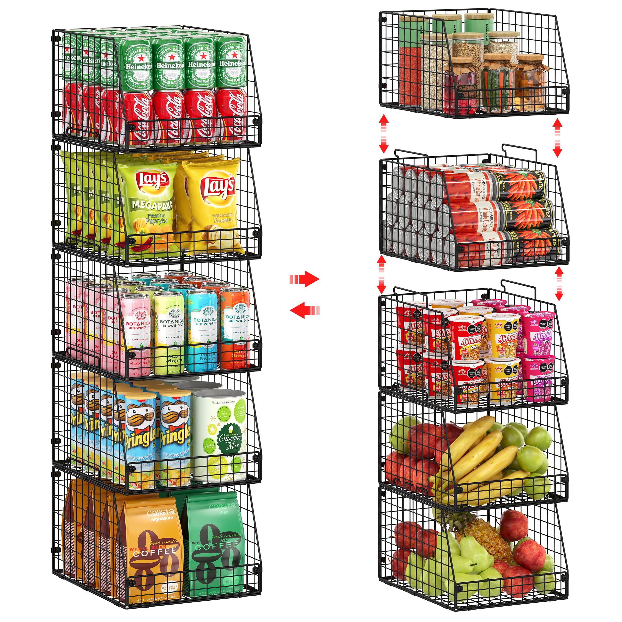 Jakyitvi 5Pack XXL stackable baskets front view with easy access