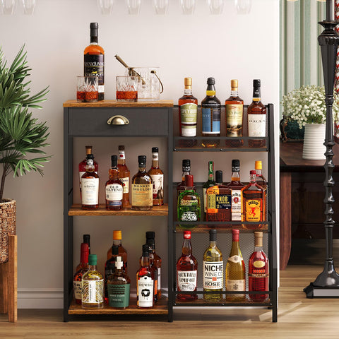Jakyitvi liquor cabinet with step-design shelves for easy bottle access