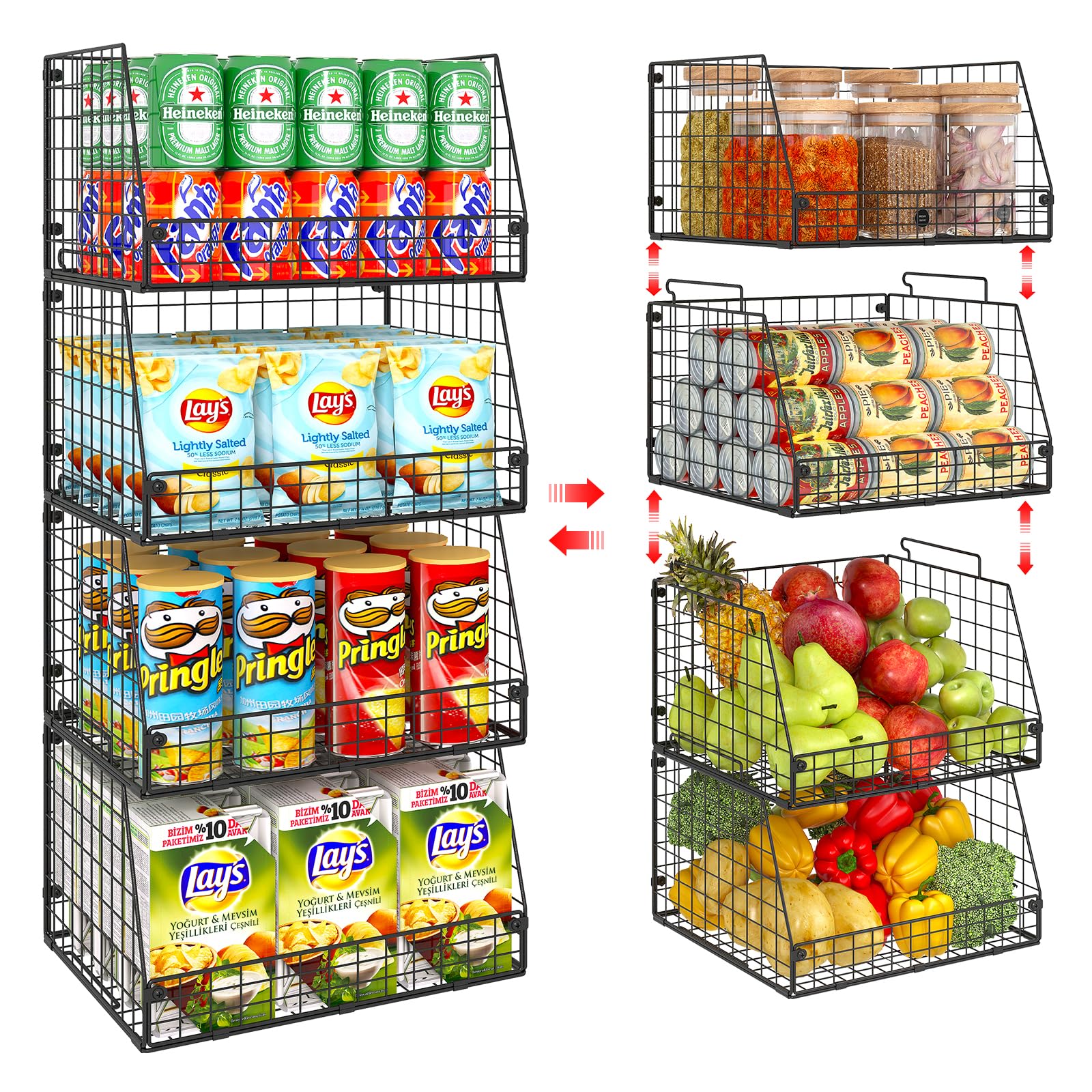 Jakyitvi XXL stackable basket on kitchen counter keeps produce neatly visible.