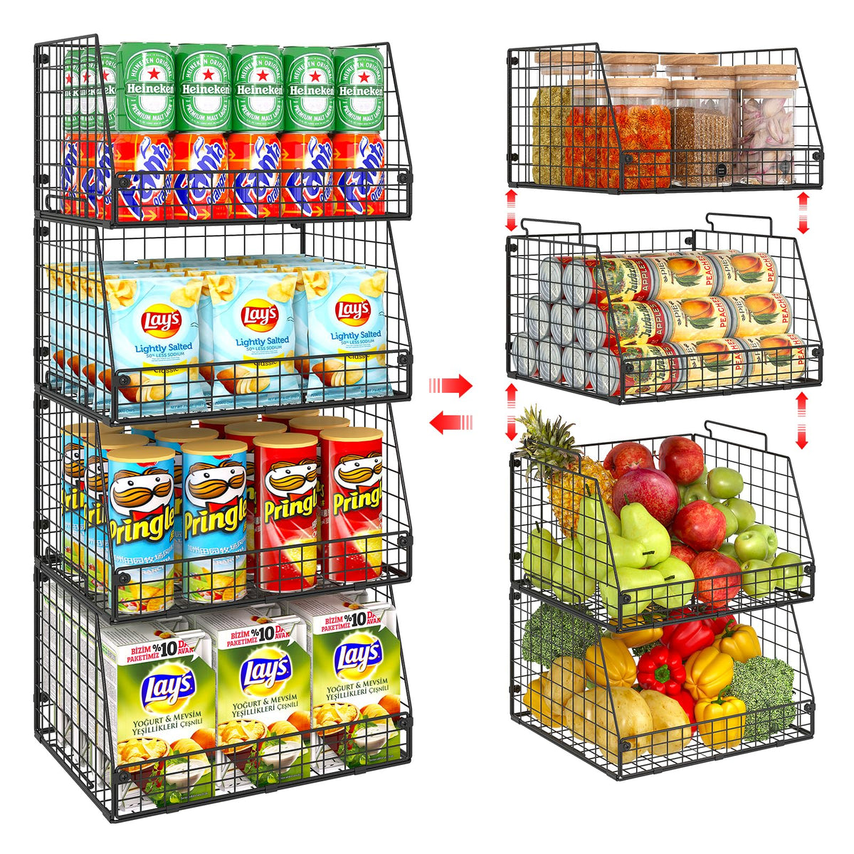 Jakyitvi XXL stackable basket on kitchen counter keeps produce neatly visible.