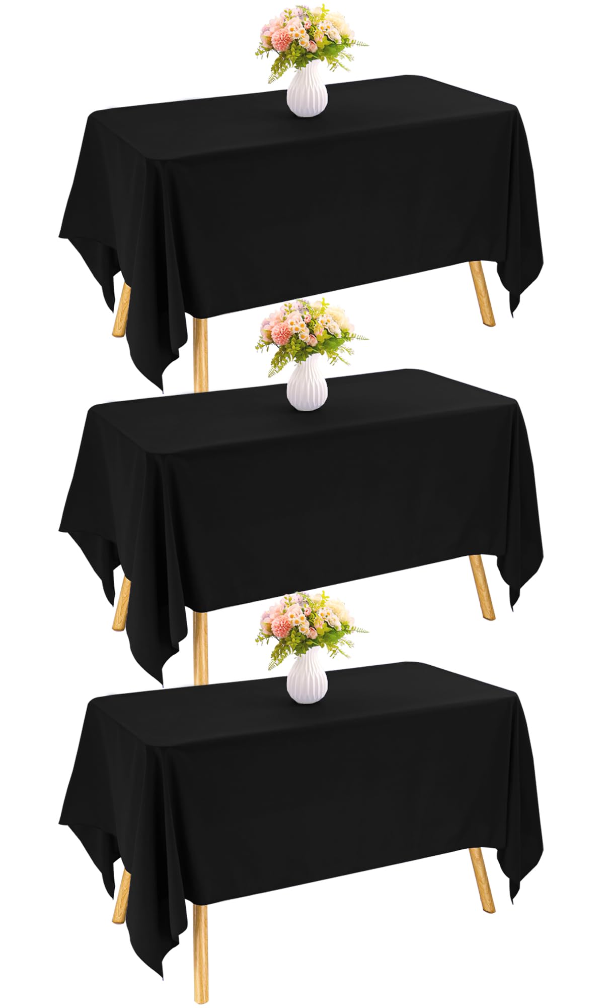 JALANCY 3-pack rectangle black tablecloths draped over a standard 6ft table for a polished event look