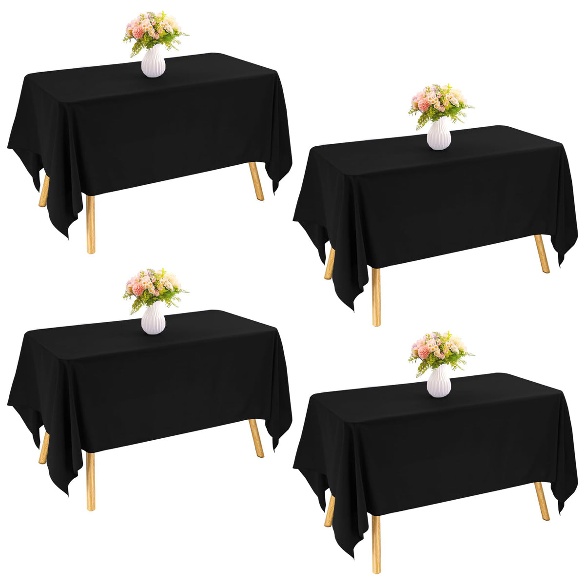 JALANCY 4-pack rectangle tablecloths in black for weddings and buffets