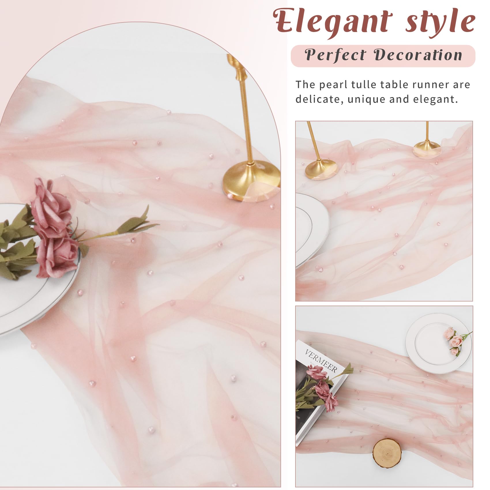 JALANCY dessert table setup featuring dusty pink pearl runner