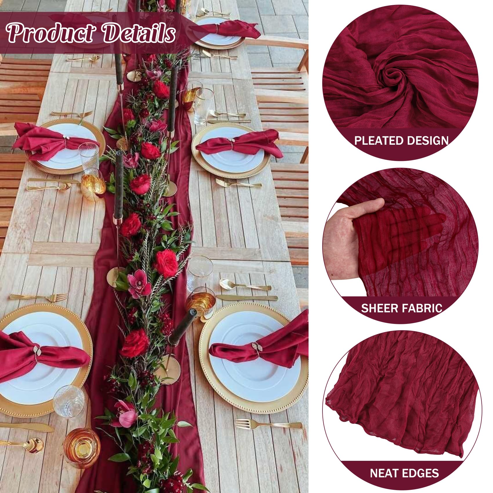 JALANCY Burgundy table runner ready for draped backdrops and elegant banquet settings.