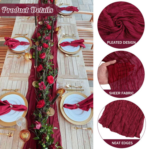 JALANCY Burgundy table runner ready for draped backdrops and elegant banquet settings.