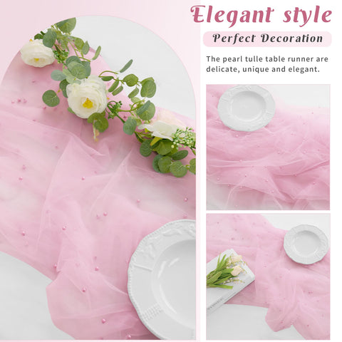 JALANCY pink tulle runner used for dessert table decor