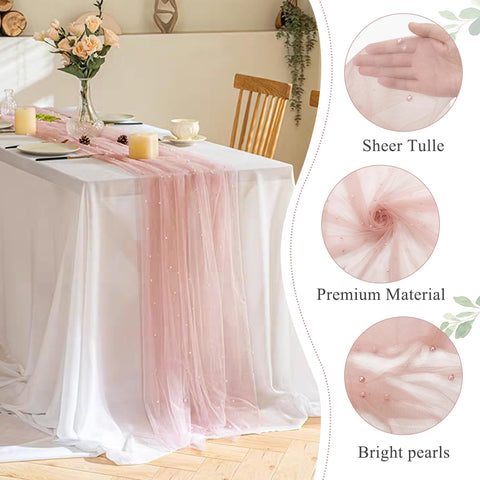 JALANCY wedding arch drape with pearl tulle runner in dusty pink