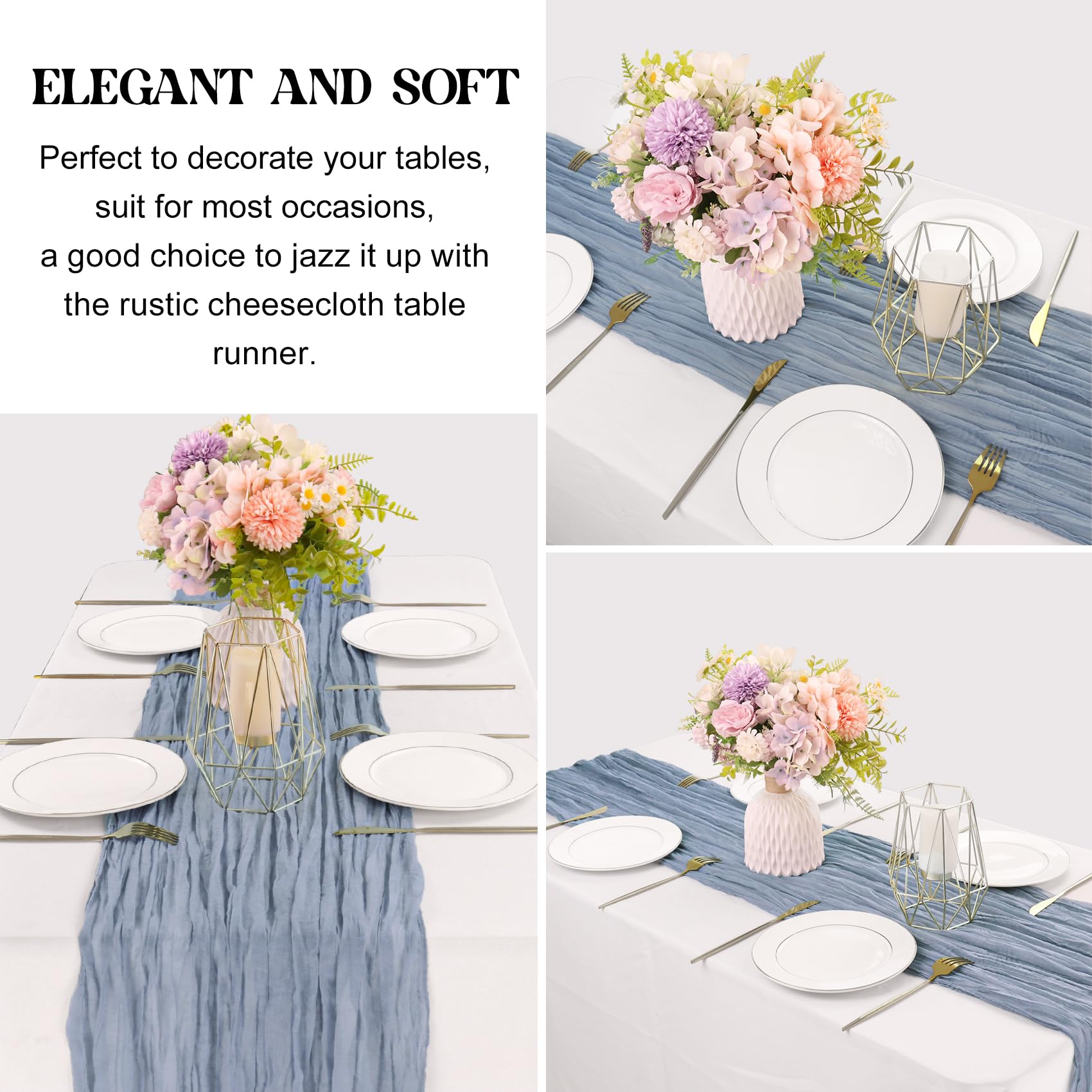 JALANCY dusty blue gauze runner used as backdrop draping at a celebration