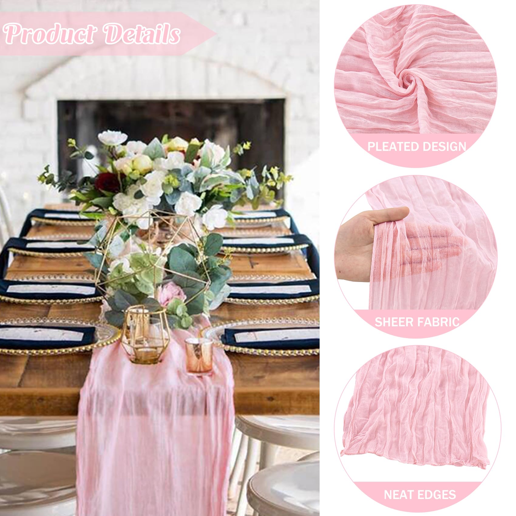 JALANCY pink gauze table runner draping setup enhances backdrop ambiance for celebrations.