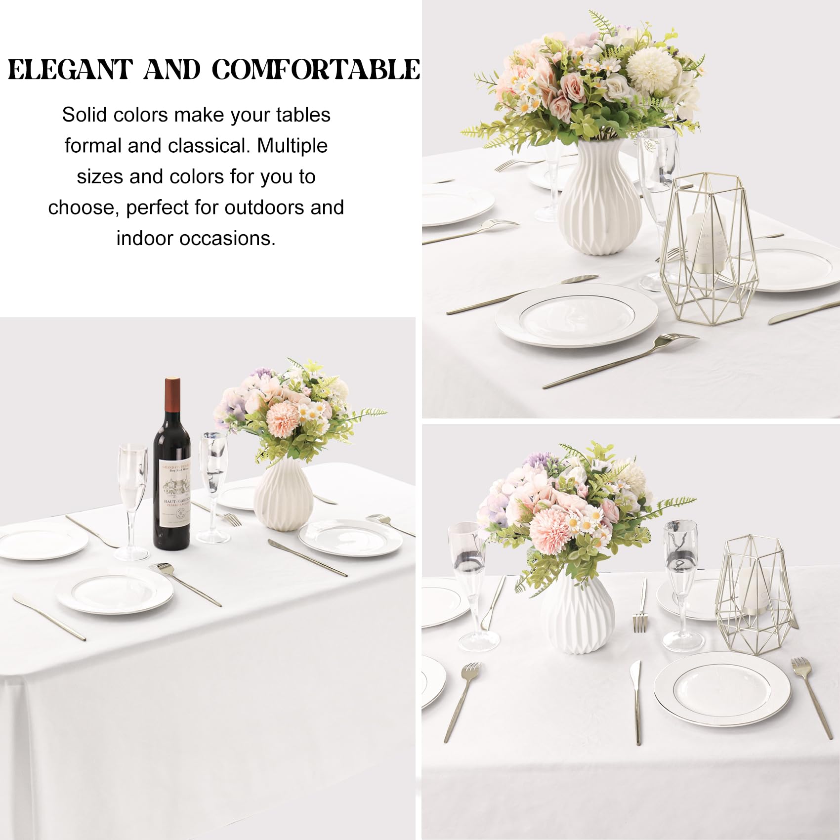 JALANCY wedding setup with white tablecloth enhancing reception decor.