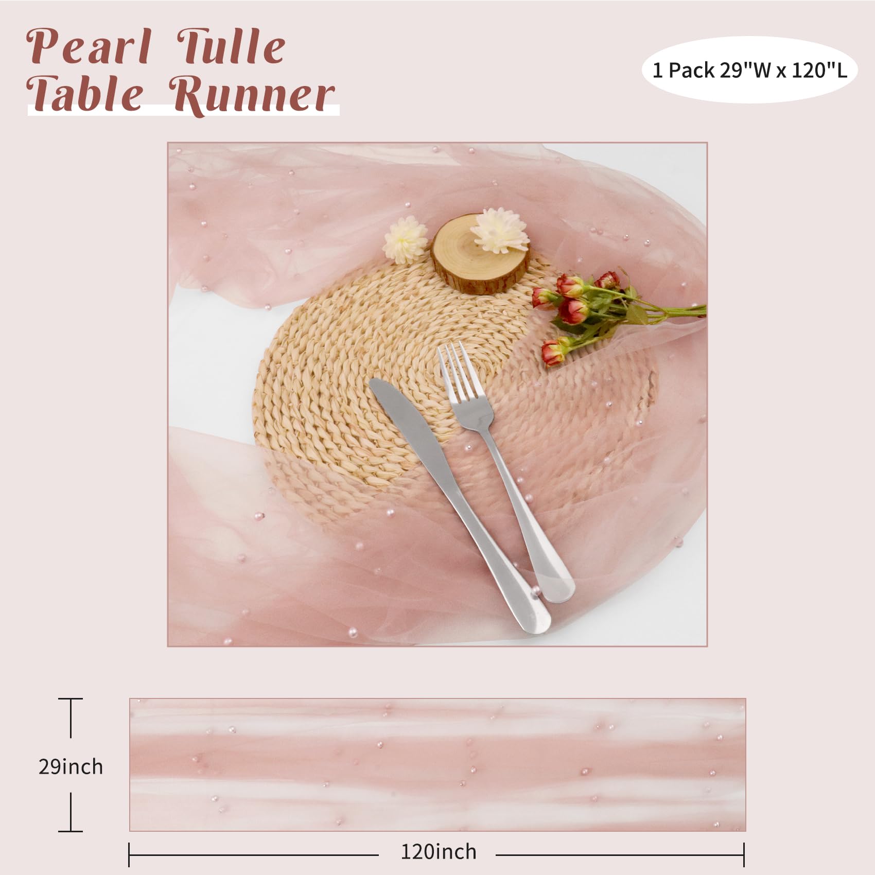 JALANCY dusty pink pearl table runner on rectangular table creates refined ambiance