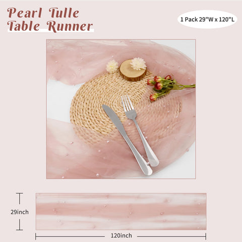 JALANCY dusty pink pearl table runner on rectangular table creates refined ambiance