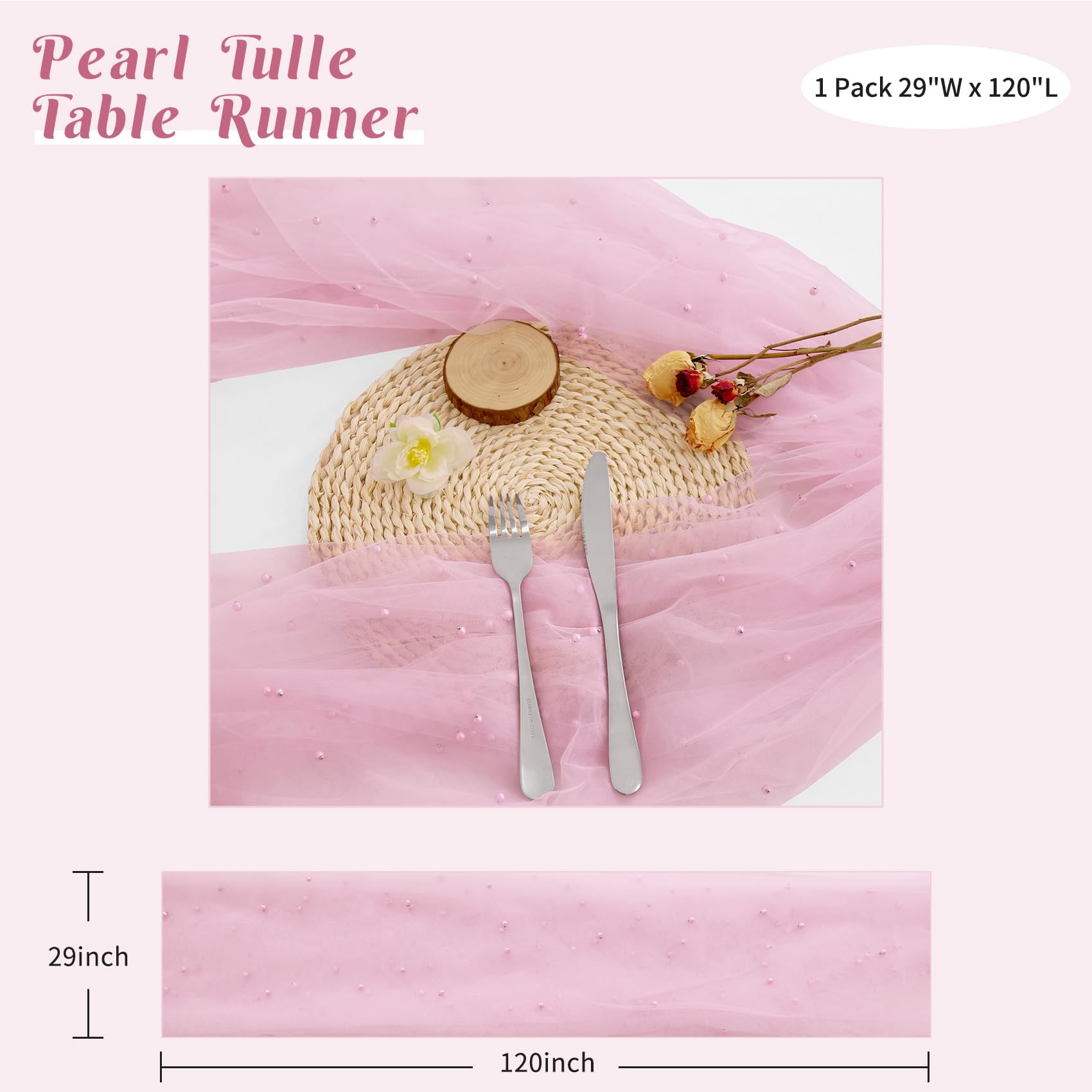 JALANCY pink tulle runner used as wedding drapery and backdrop