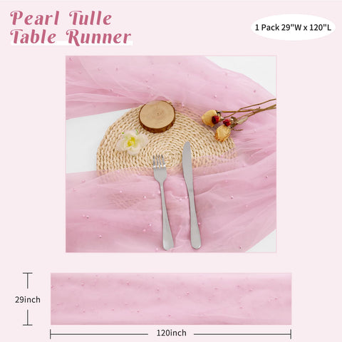 JALANCY pink tulle runner used as wedding drapery and backdrop