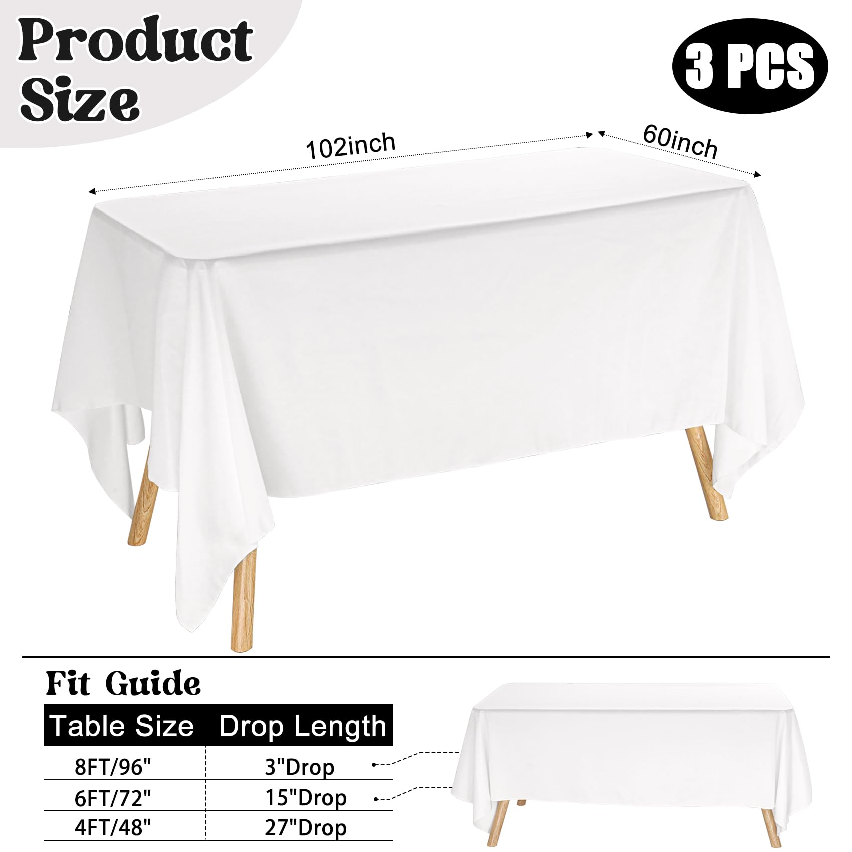 JALANCY white tablecloth with hemmed edges for a clean premium finish