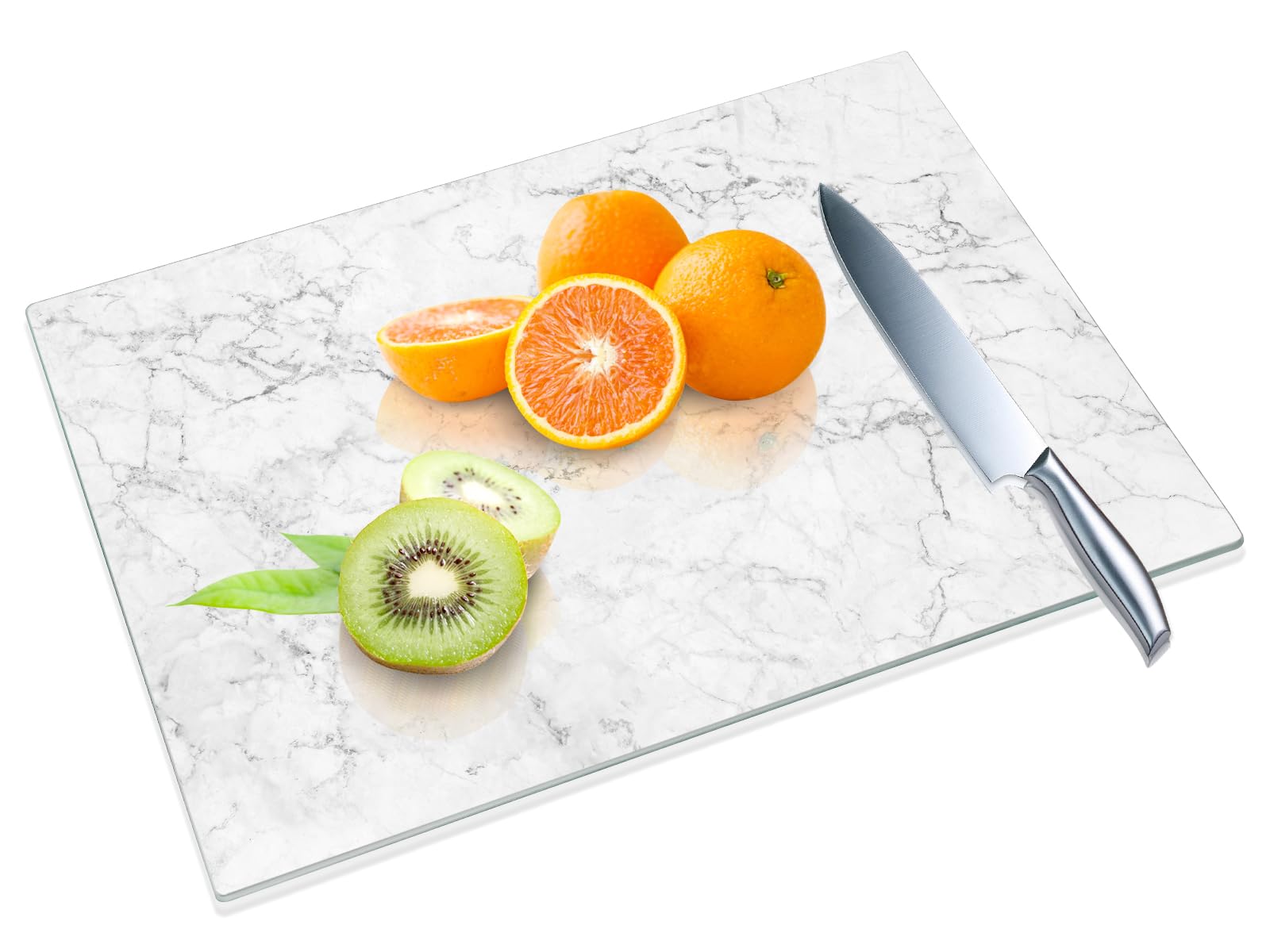 JAMBALAY tempered glass cutting board with marble pattern, stylish and easy to clean.