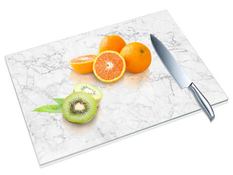 JAMBALAY tempered glass cutting board with marble pattern, stylish and easy to clean.