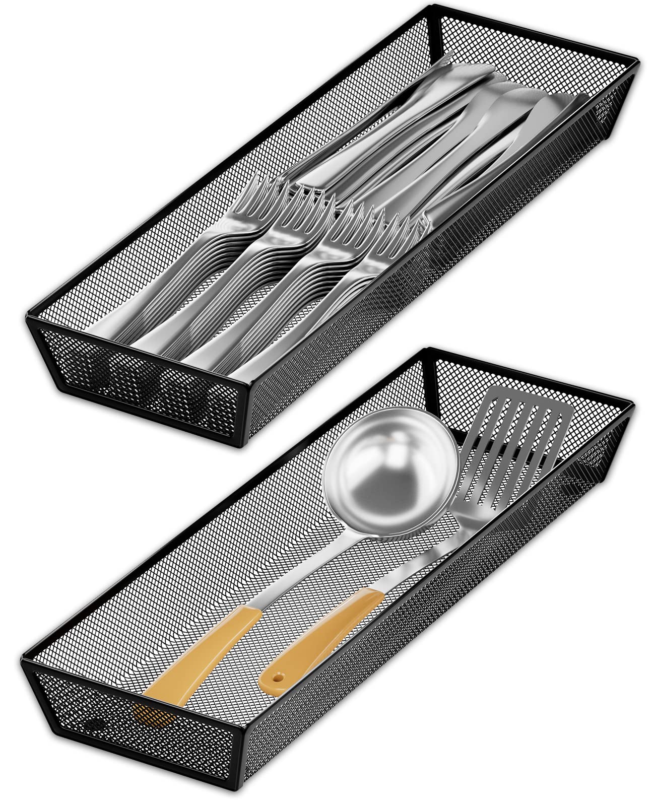 Jane Eyre kitchen drawer organizer with silverware tray keeps drawers tidy and accessible.
