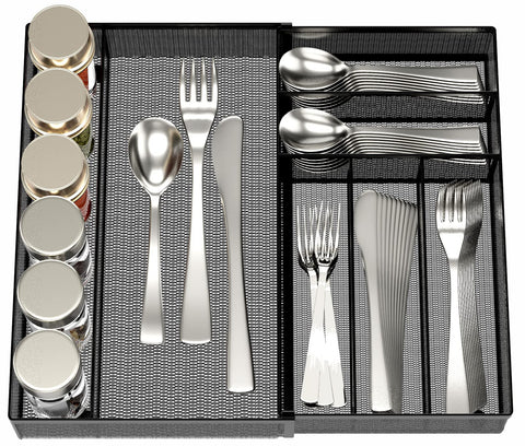 JANE EYRE expandable utensil drawer organizer keeps cutlery neatly in adjustable compartments.