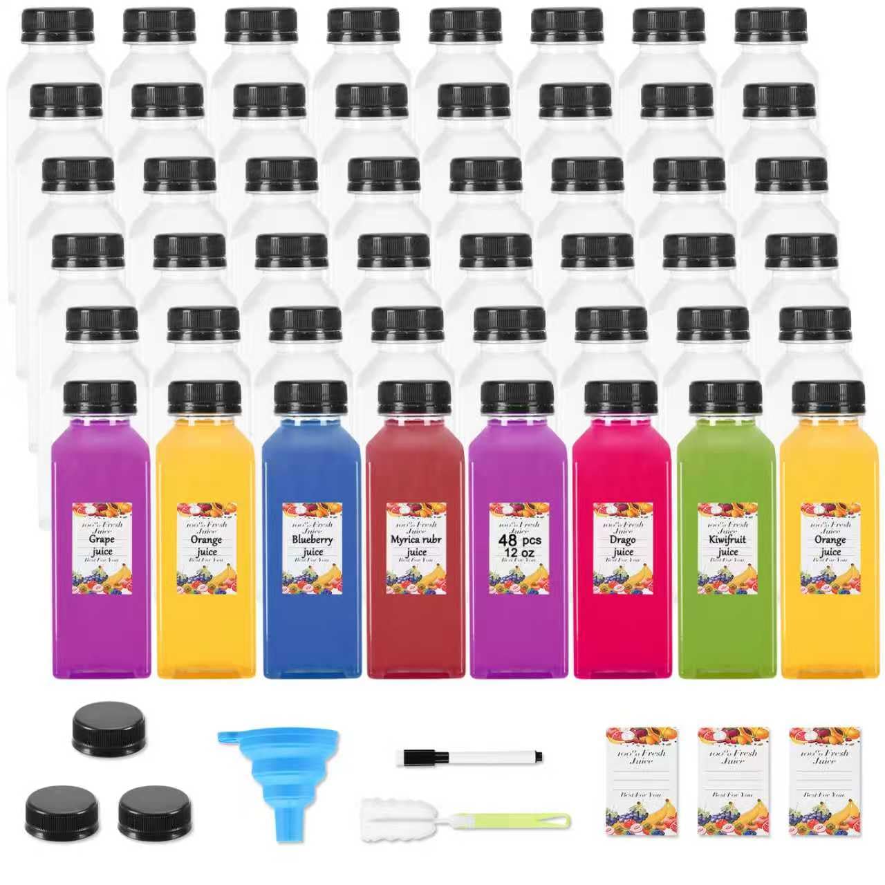 Janisfirst 12oz empty bottle with cap shows crystal-clear transparency ideal for juice.