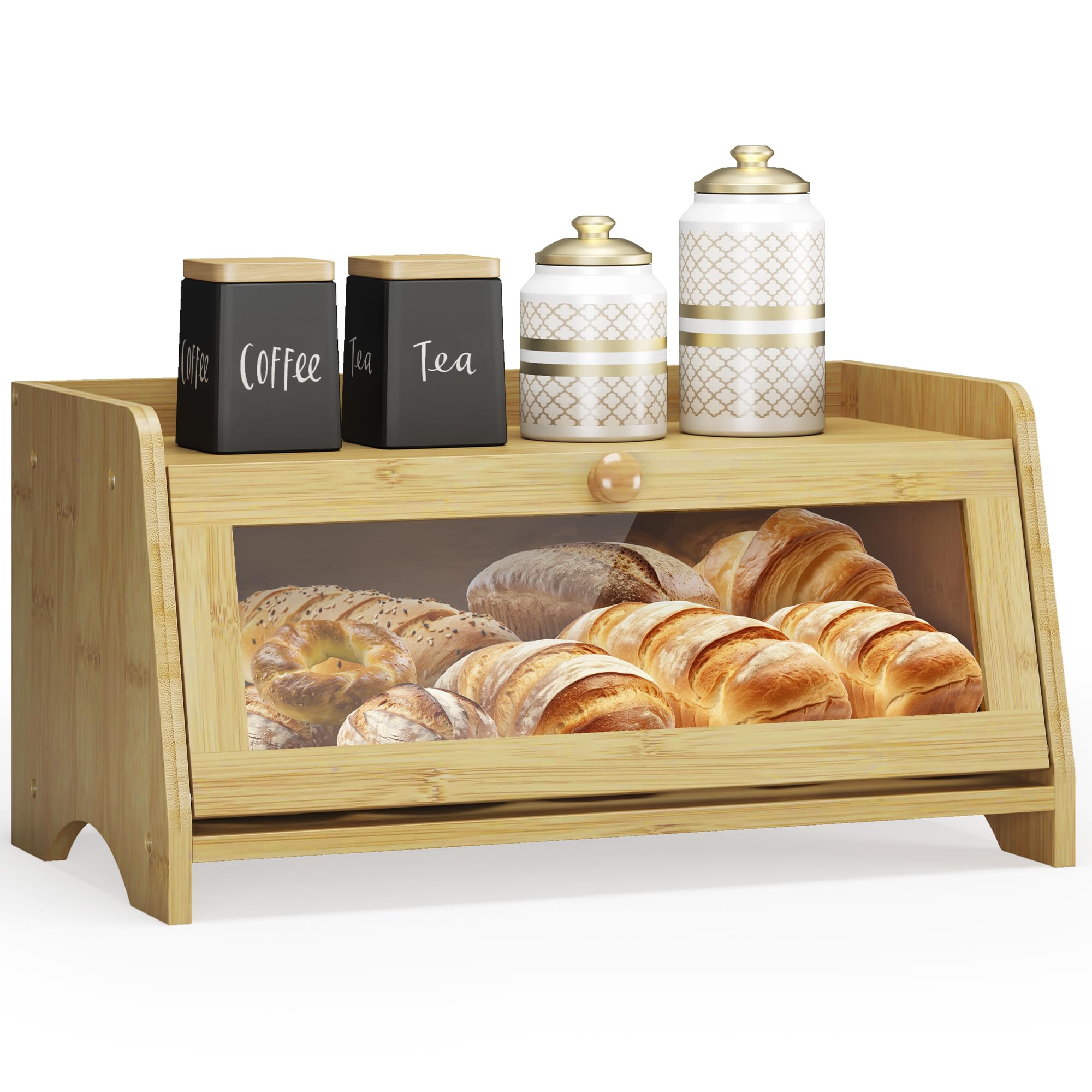 JANSNIMEN bamboo bread box with window preserves freshness and easy viewing
