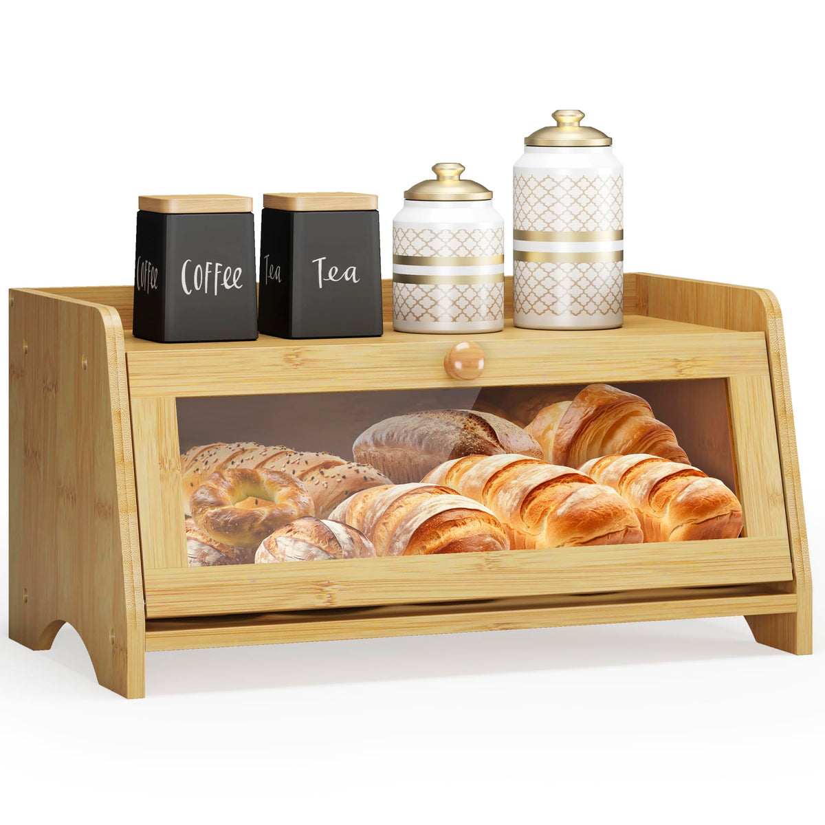 JANSNIMEN bamboo bread box with window preserves freshness and easy viewing