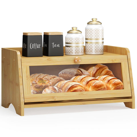 JANSNIMEN bamboo bread box with window preserves freshness and easy viewing