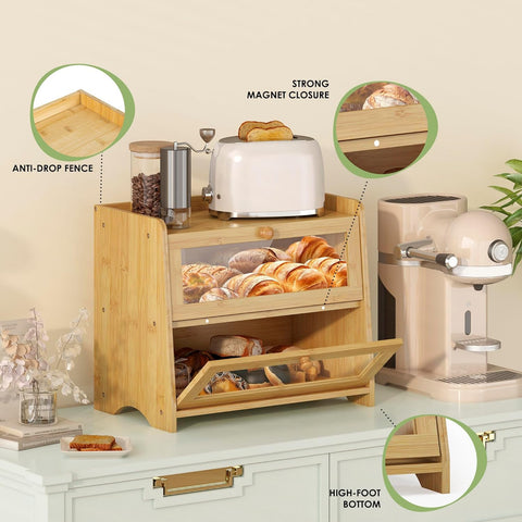 JANSNIMEN double layer bread box flat top adds extra storage space