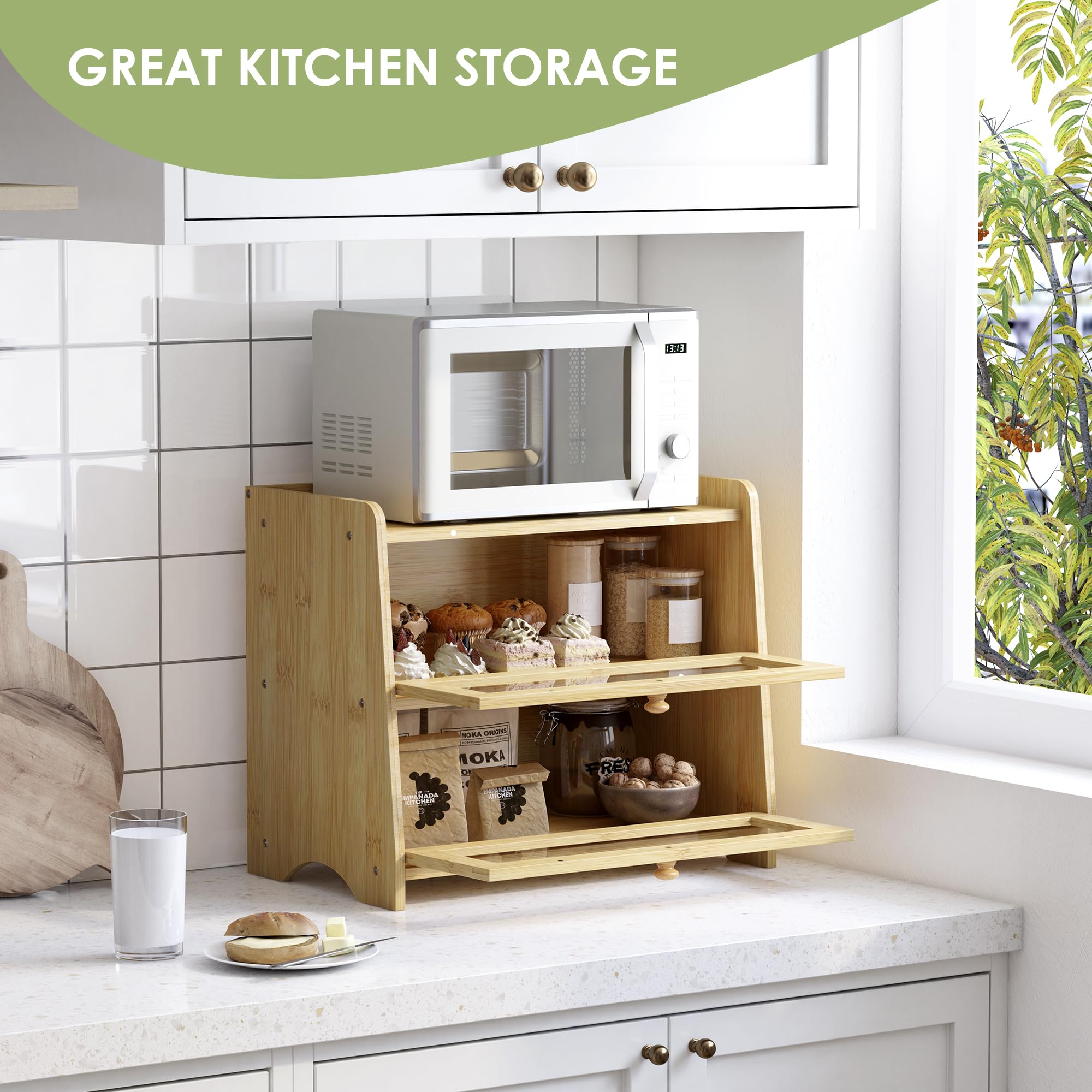JANSNIMEN bamboo bread box holds bread, pastries, and more in one large space