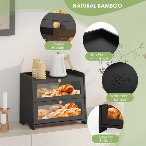 JANSNIMEN bamboo bread box with magnetic latch for smooth secure access